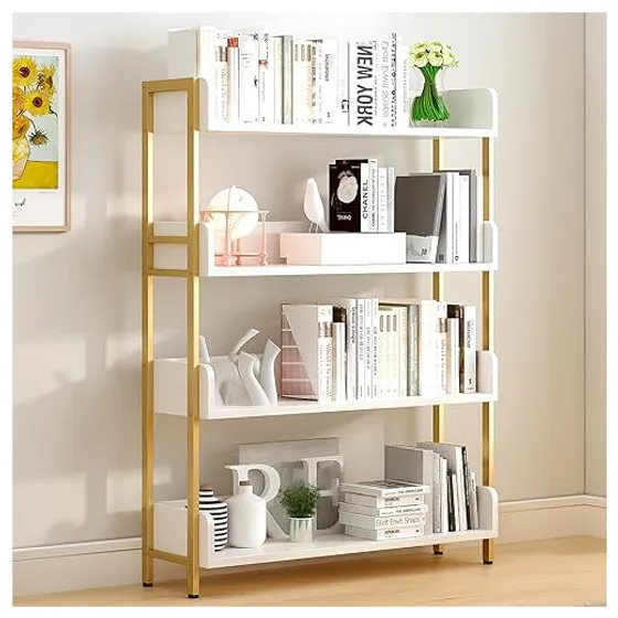 OSCHF Wide Open Shelf Bookcase – White & Gold