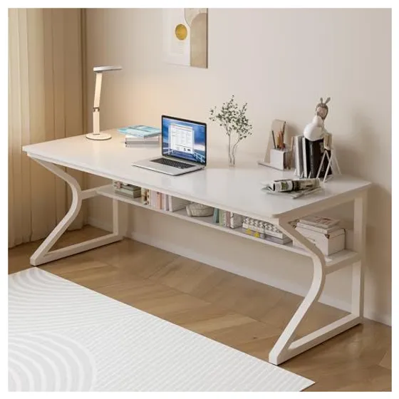 OSCHF Extra Long Desk with Storage Shelf – White